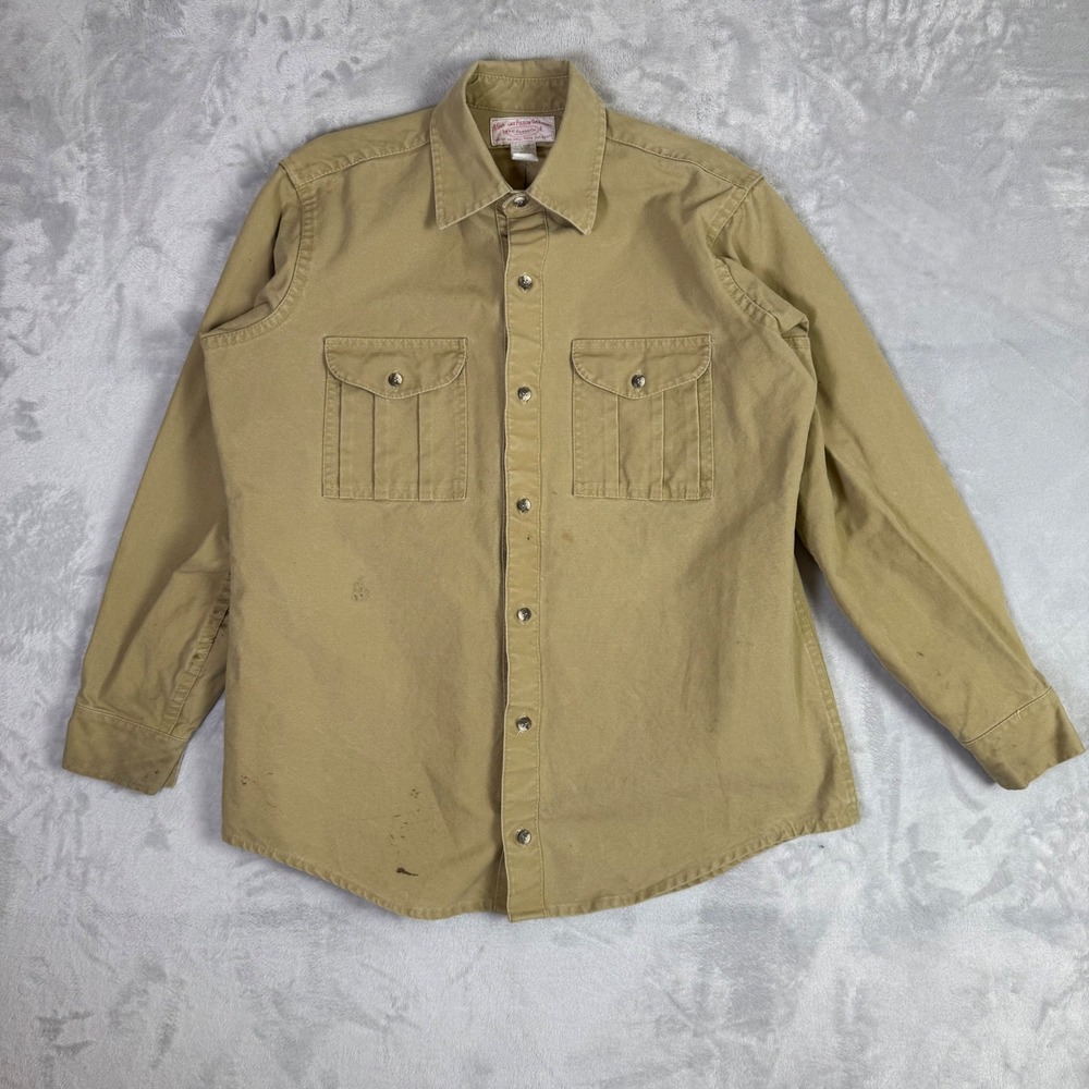 Filson Work Shirt Mens 42 Tan Heavy Canvas Button Down Style 752 USA Made